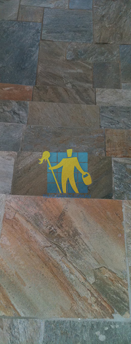 close shot of clean slate tiles unsealed after stripping and cleaning outdoor entry stairs before sealing Sydney cleaning