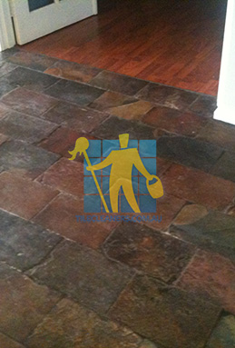 dirty and dull looking slate tiles requires stripping and sealing Sydney cleaning