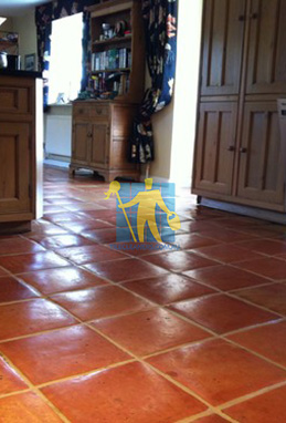 terracotta tile mediterranean traditional empty kitchen floor dark grout sealed
