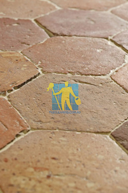 terracotta tile mediterranean traditional kitchen floor light grout sealed hexagon