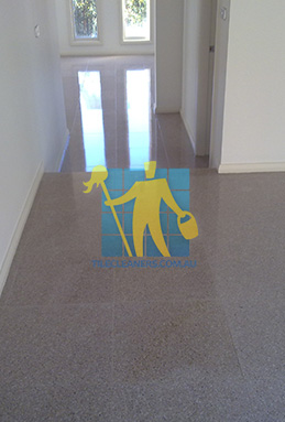 terrazzo tiles empty house dirty with dark stains 