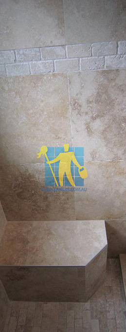 travertine tiles floor wall bathroom natural stone shower with seat Sydney